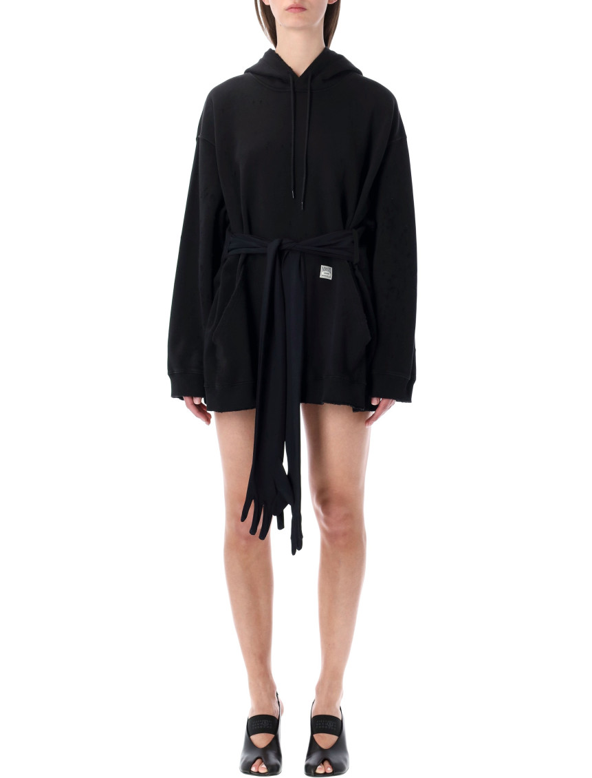 Black Cotton Mini Sweatshirt Dress