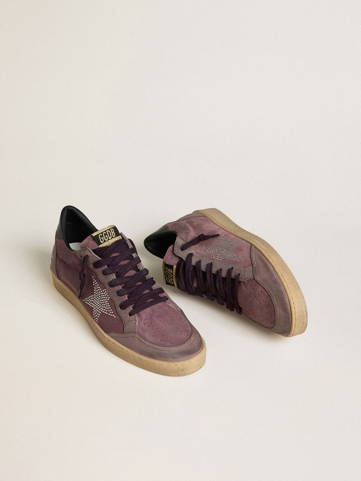 Golden Goose - Men's Ball Star In Purple Suede With Star With Silver Studs And Black Naplak Heel Tab, Man