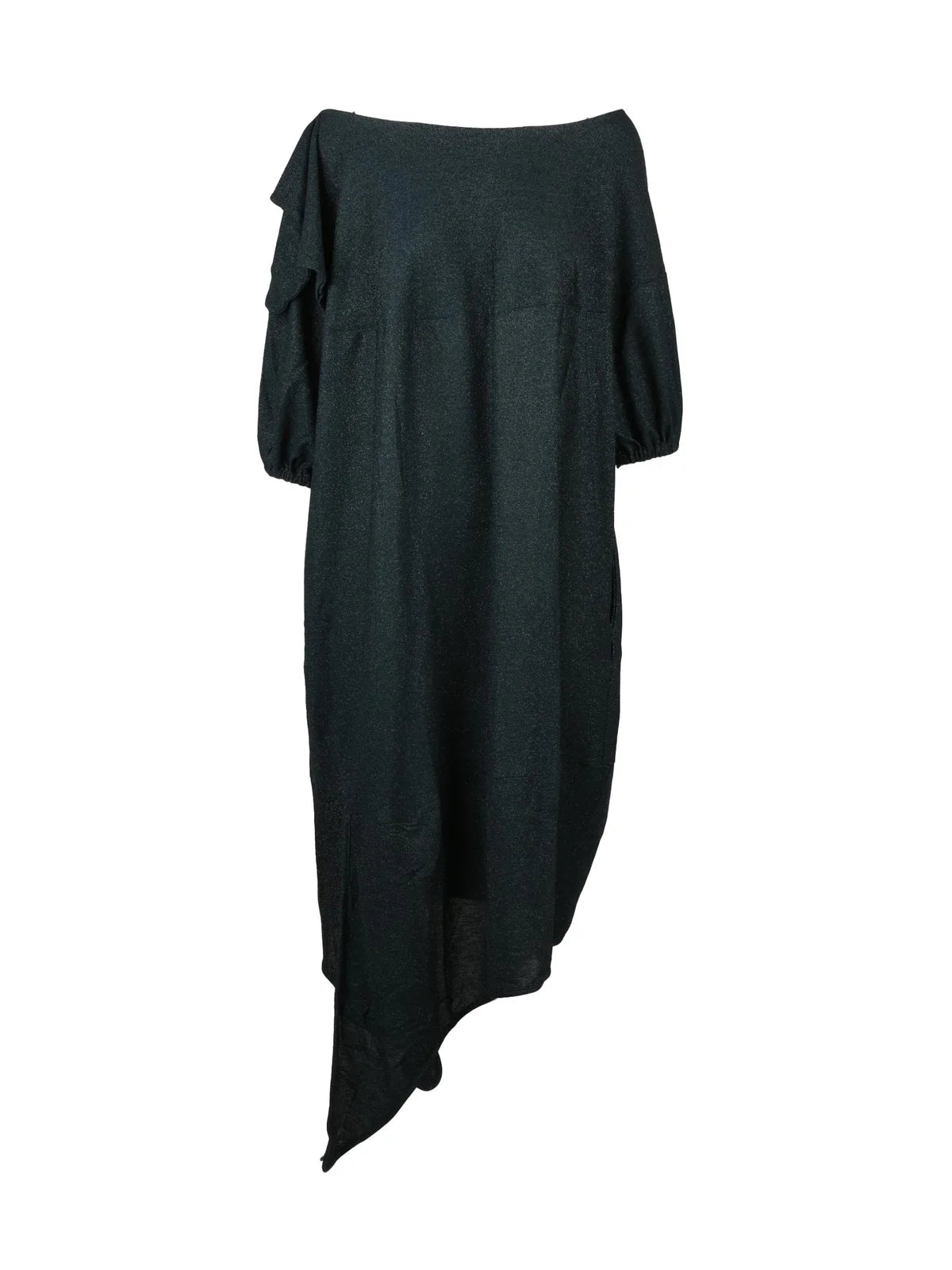 Balloon Lamé Midi Dress With Asymmetric Hem And Puffed Sleeves