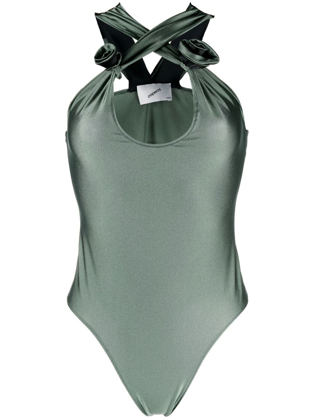 Crossover flower-detail bodysuit - Green