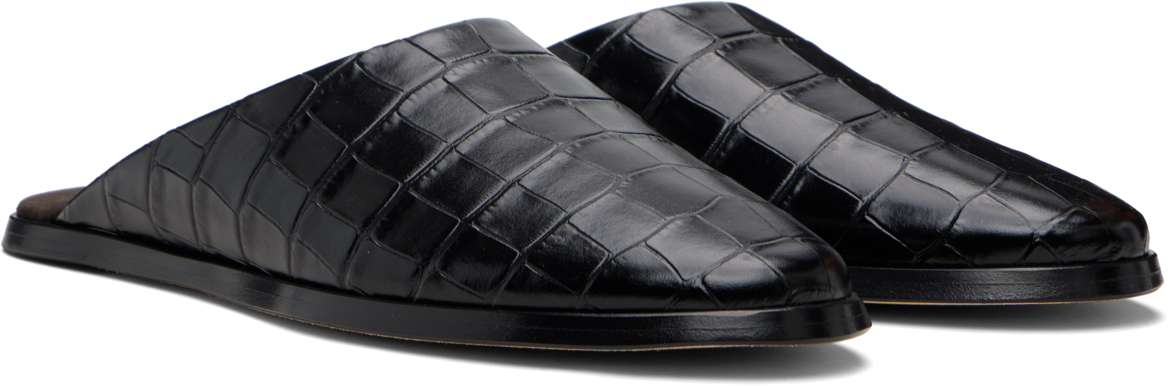 Black Croc Embossed Slides