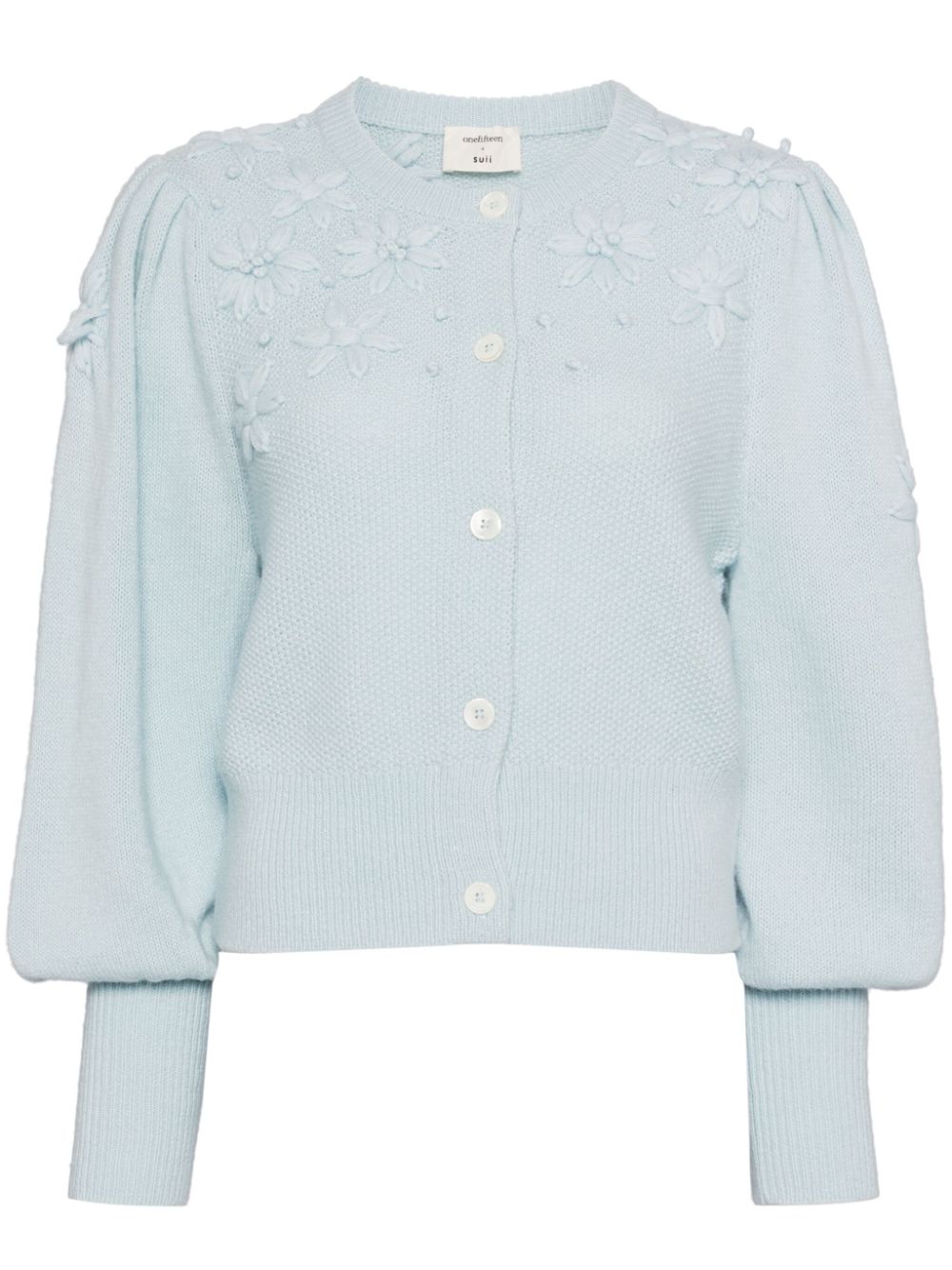 Floral-embroidered cardigan - Blue