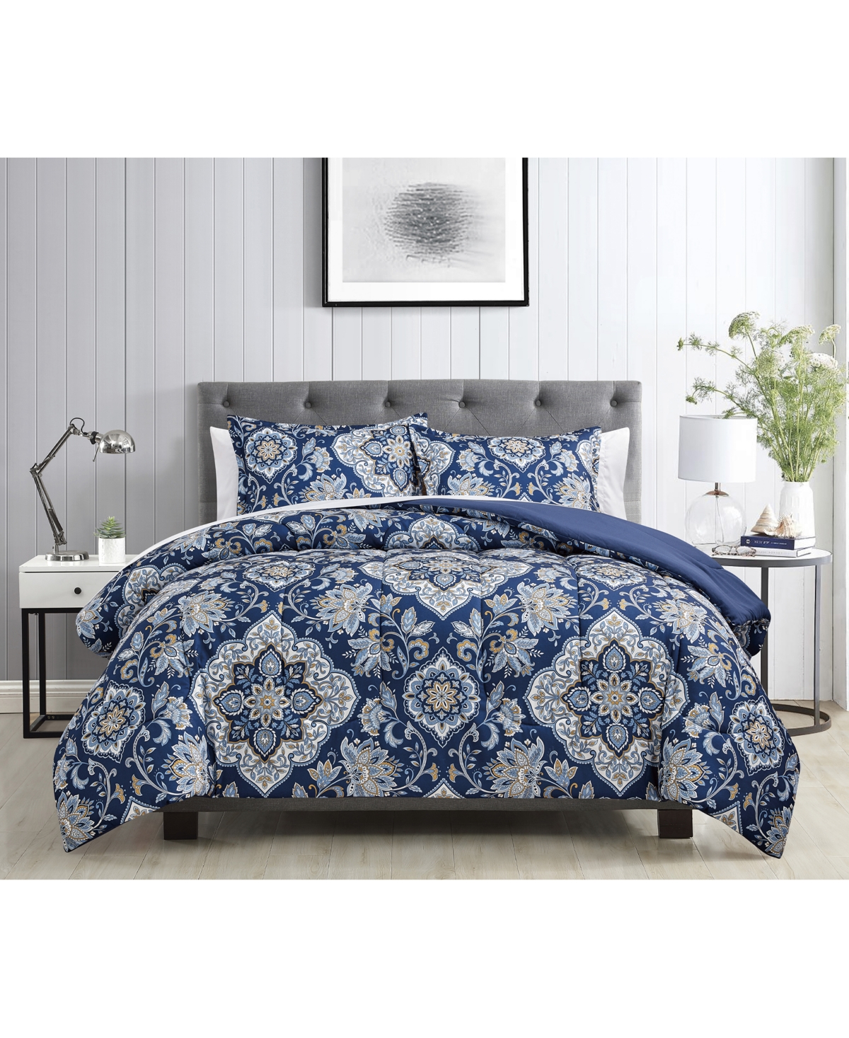 Sunham Classic Damask 3-Pc. Comforter Set, Exclusively at Blue