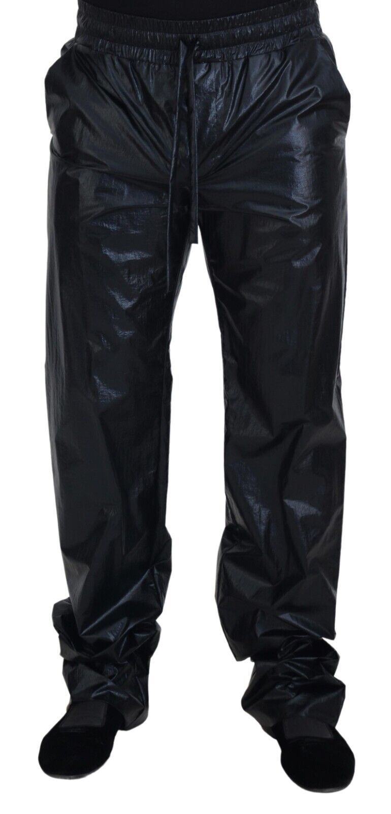 Nylon Drawstring Trousers — Black