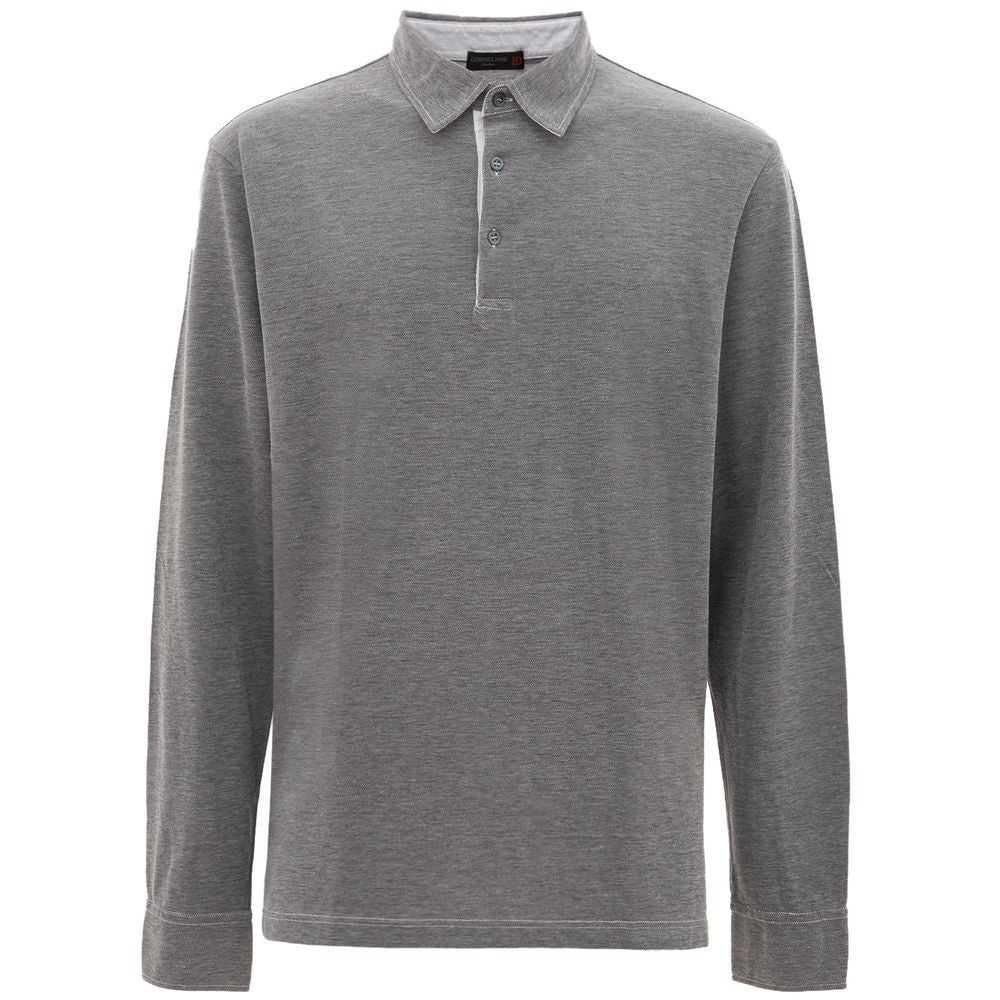 Long-Sleeve Cotton Polo — Gray
