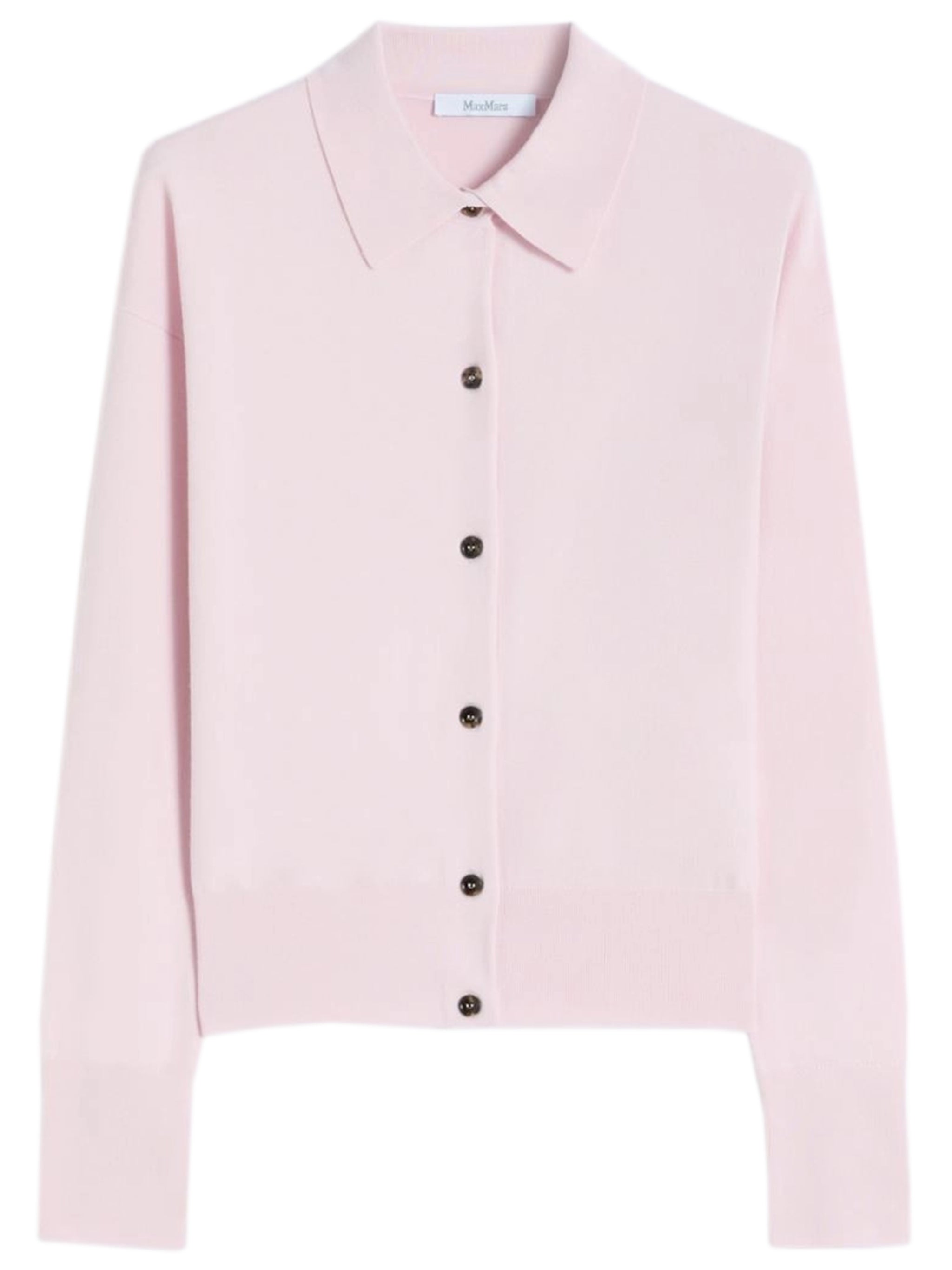 Slim-Fit Wool Blend Sweater with Shirt Collar and Horn Button Placket