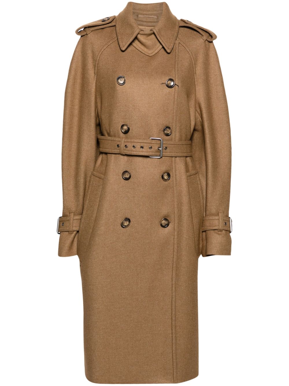 Double-breasted twill trench coat - Neutrals
