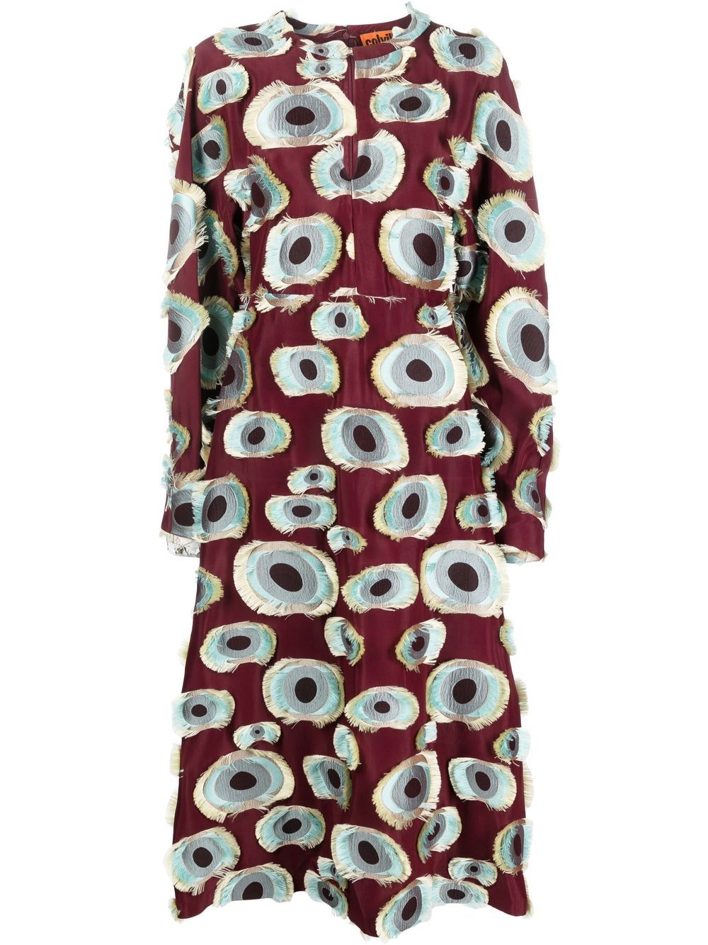 Frayed-detail graphic-print dress - Red
