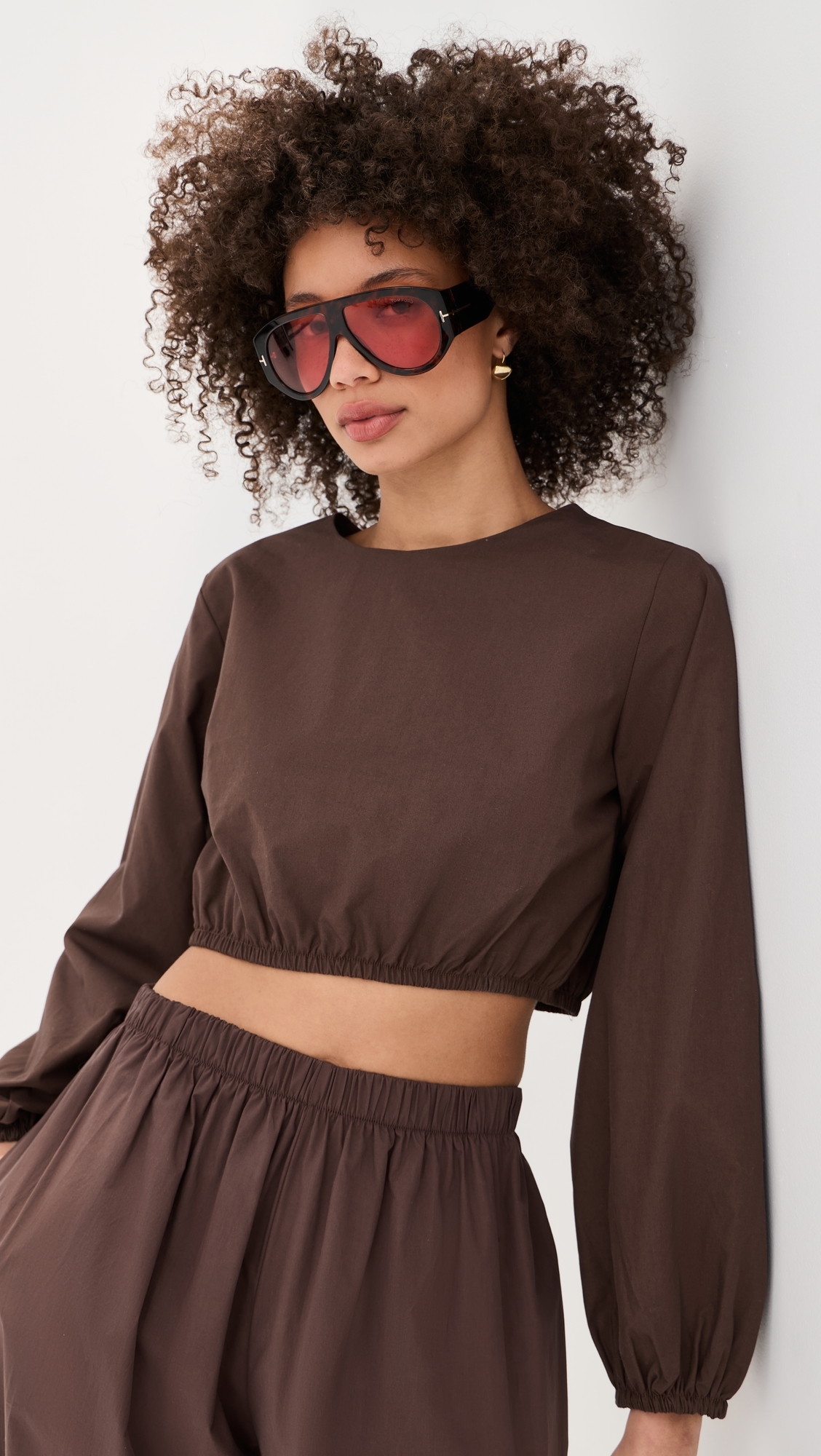 Lillian Cropped Blouse Brown