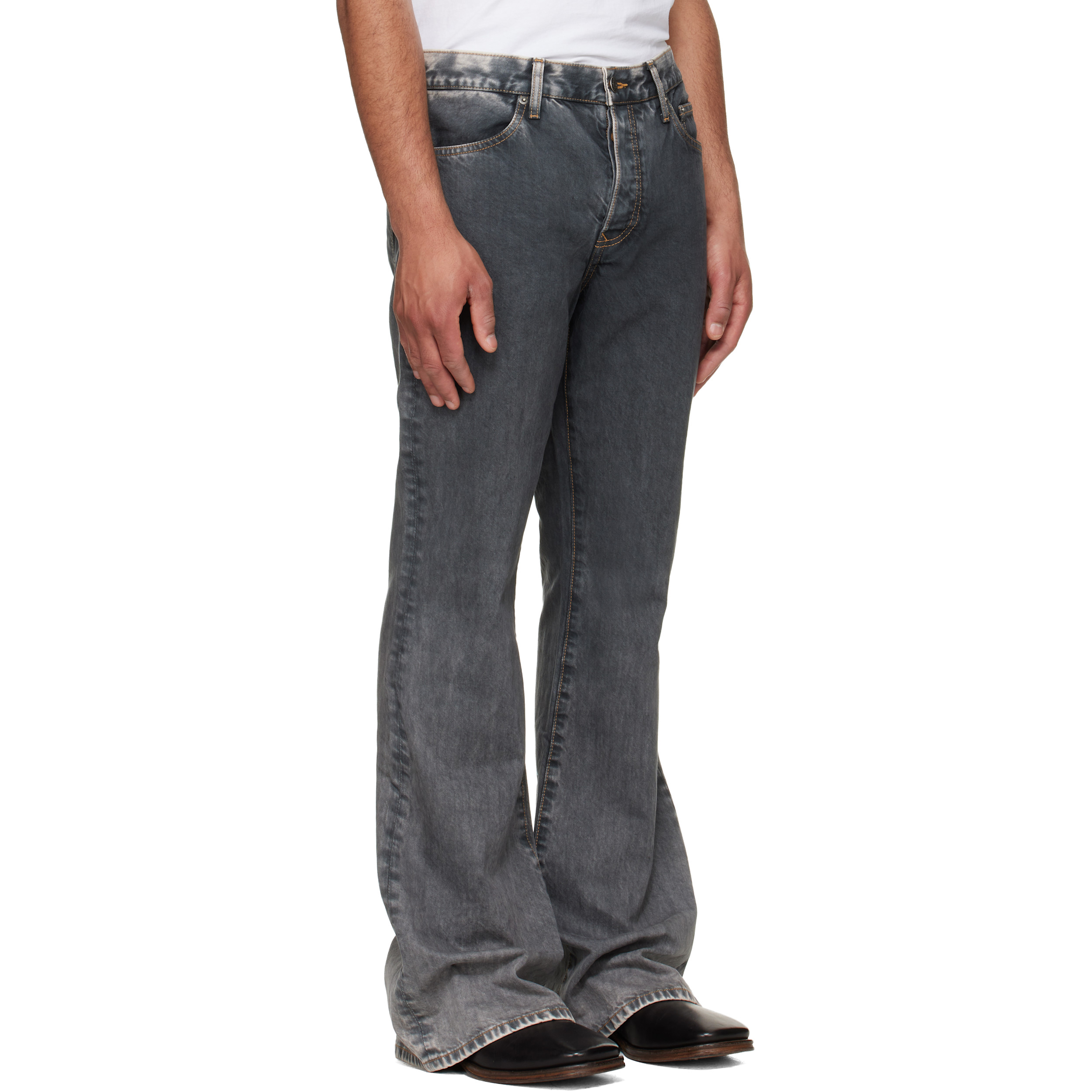 Black Jimmy Ecru Twill Flare Jeans