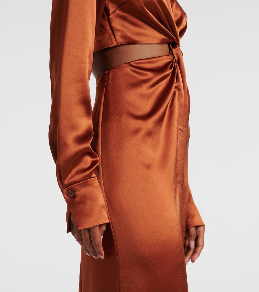 Hock gathered satin midi dress