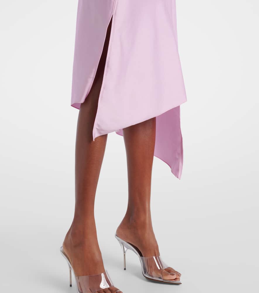 Floral-appliqué satin midi skirt