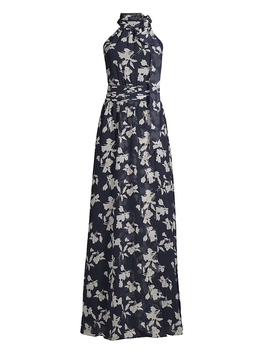 Women's Kayla Floral High-Neck Gown - Navy Venetia Petal