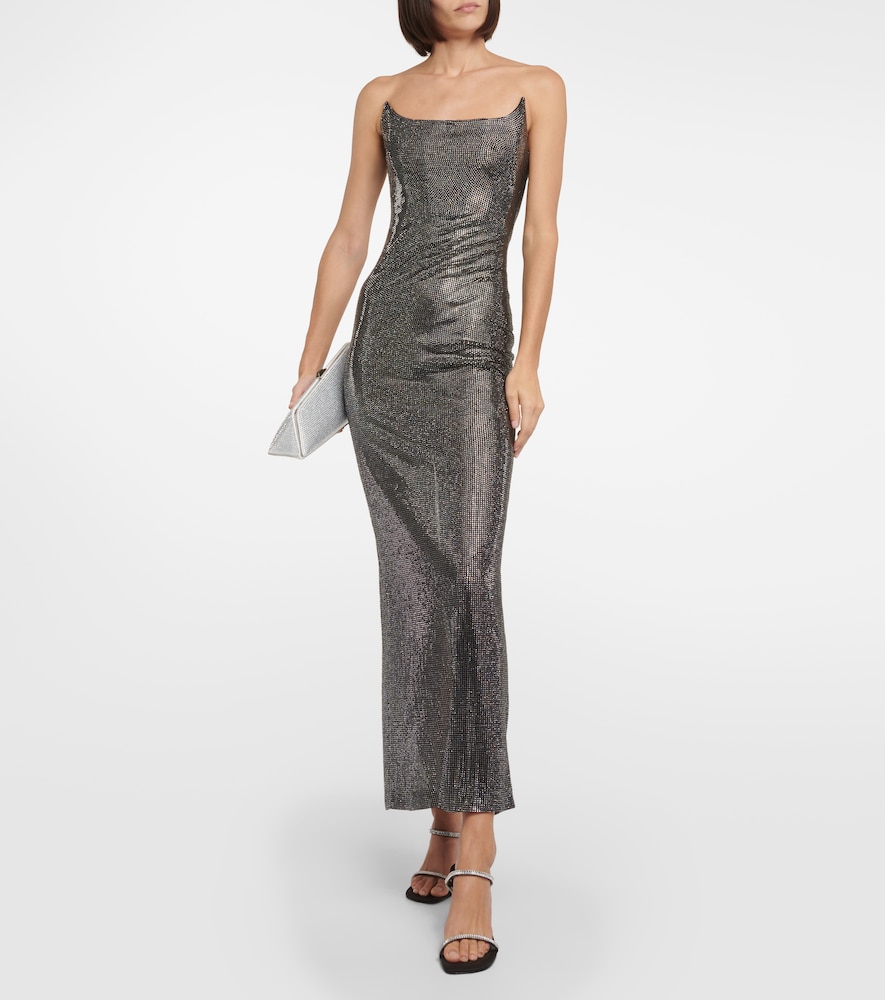 Embellished bustier mesh gown