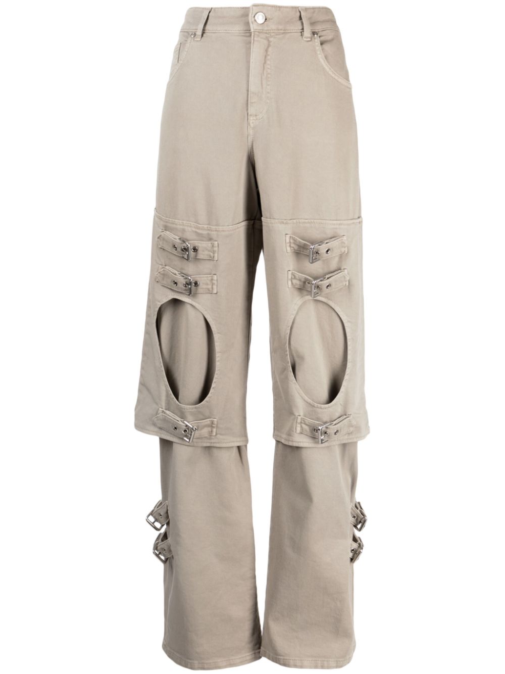 Buckle-detailed wide leg trousers - Grey