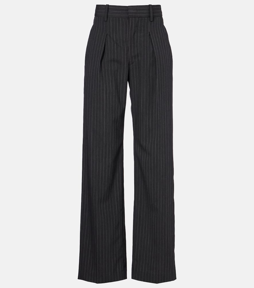 Pinstriped wool-blend straight pants