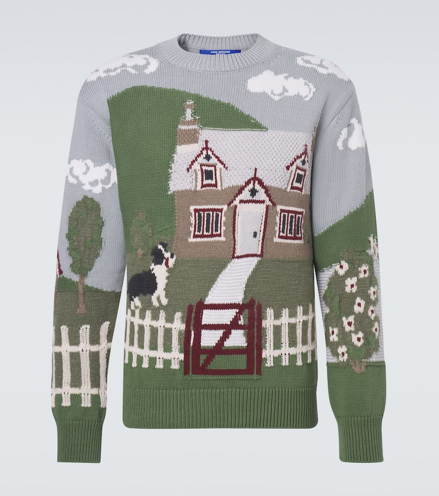 Intarsia cotton and wool sweater
