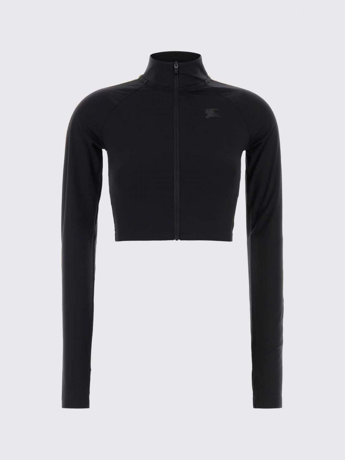 Cropped Slim Fit Technical Jersey Sweatshirt with High Neck and Zip Closure