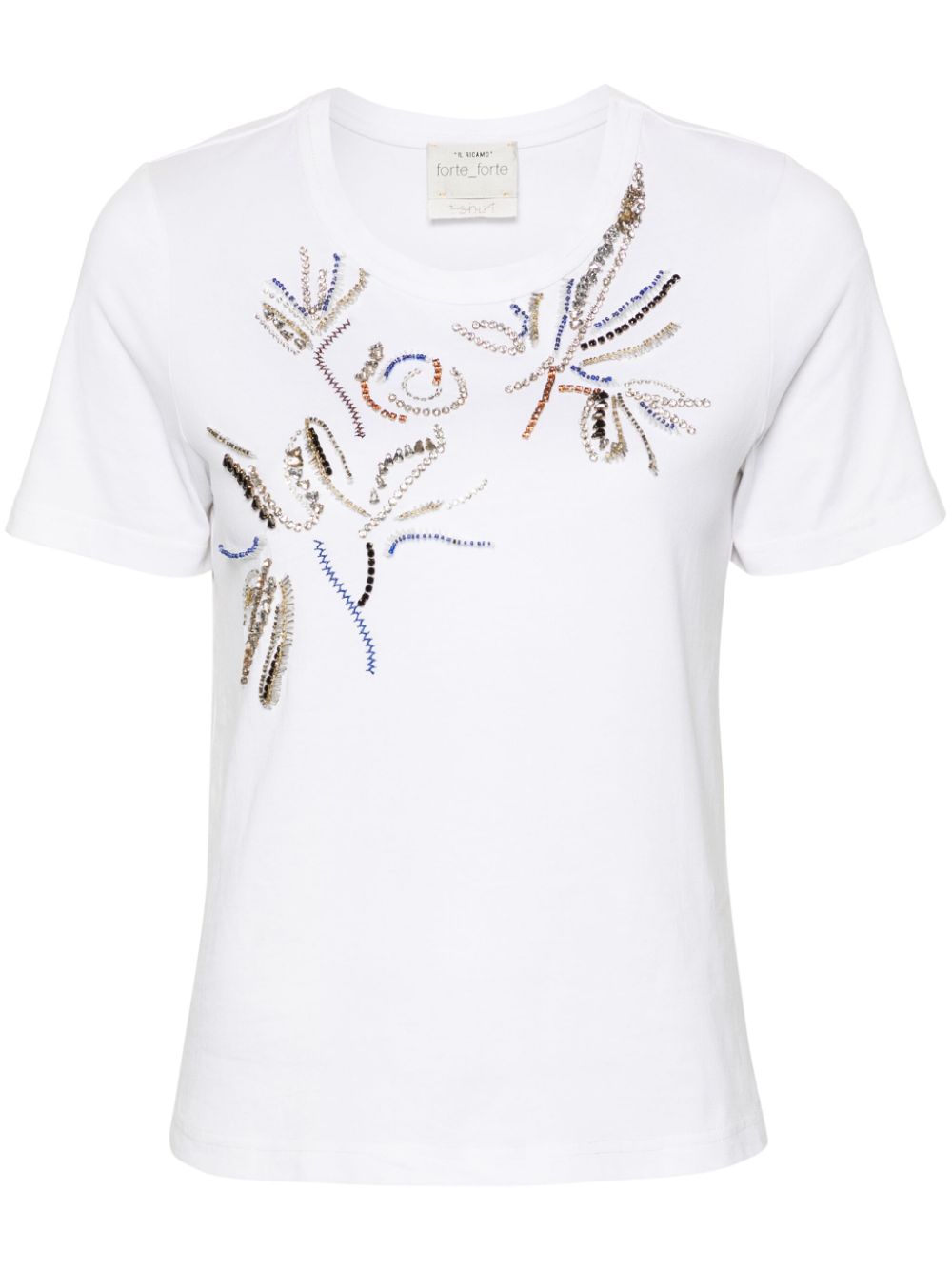 Bead-embellishment cotton T-shirt - White