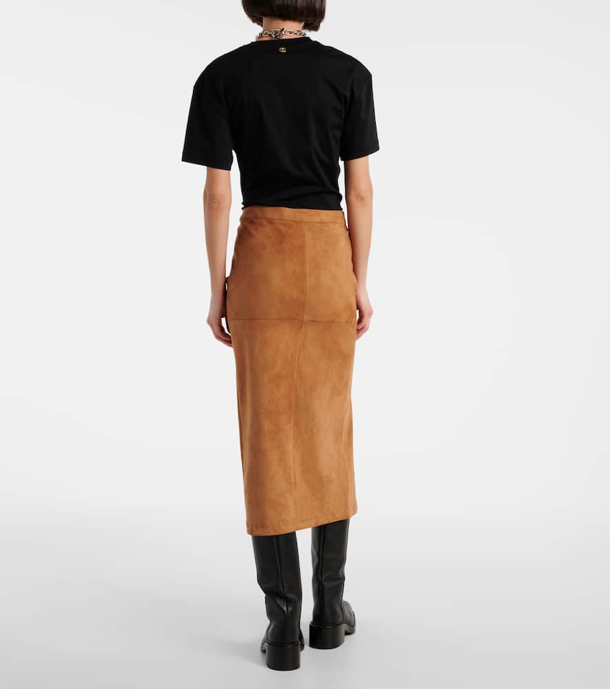 Ruched suede midi skirt