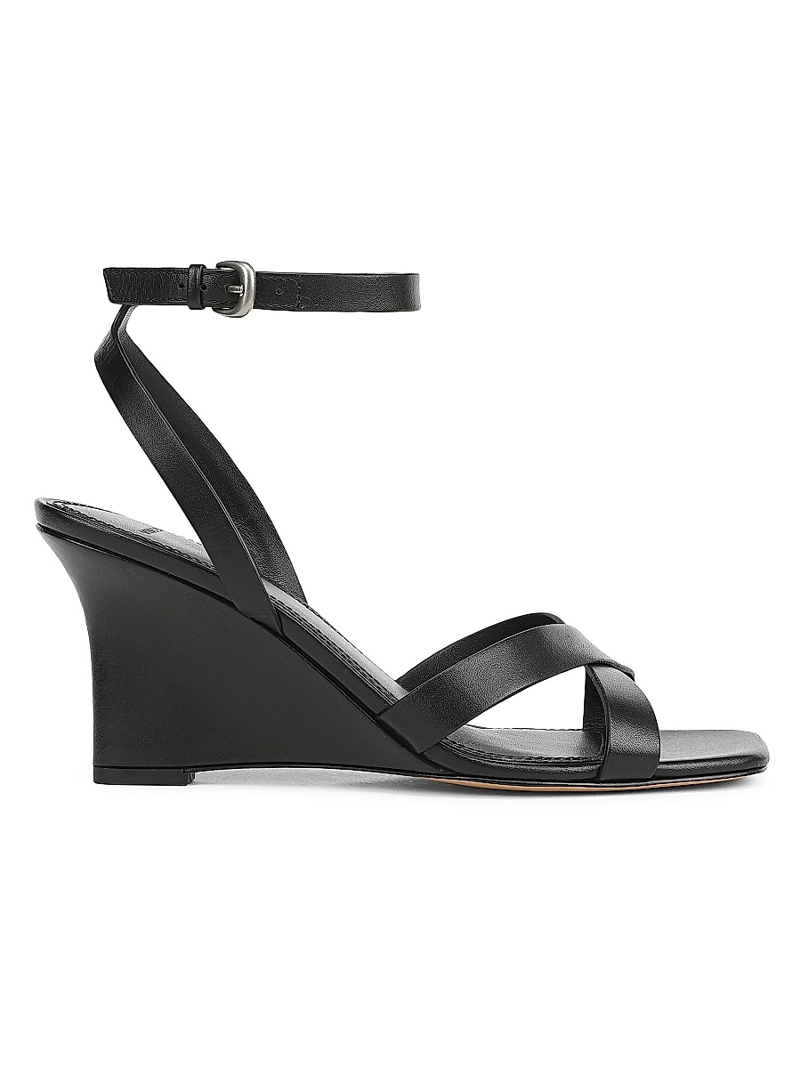 Women's Parma 75MM Crisscross Leather Wedge Sandals - Black