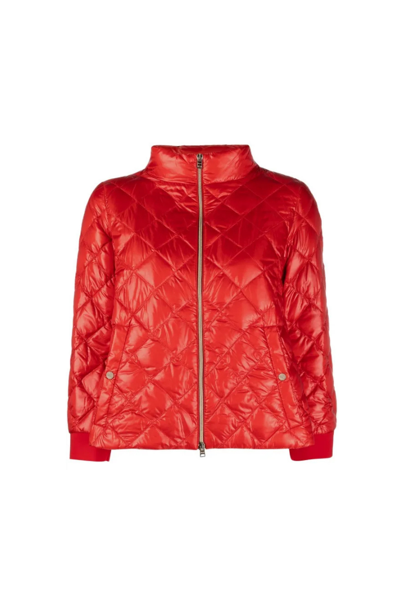 Quilted Nylon Down Jacket — Red