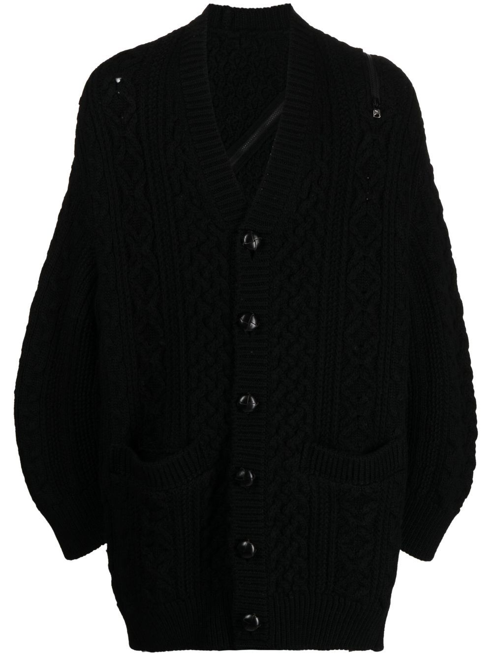 Zip-detail Aran-knit cardigan - Black