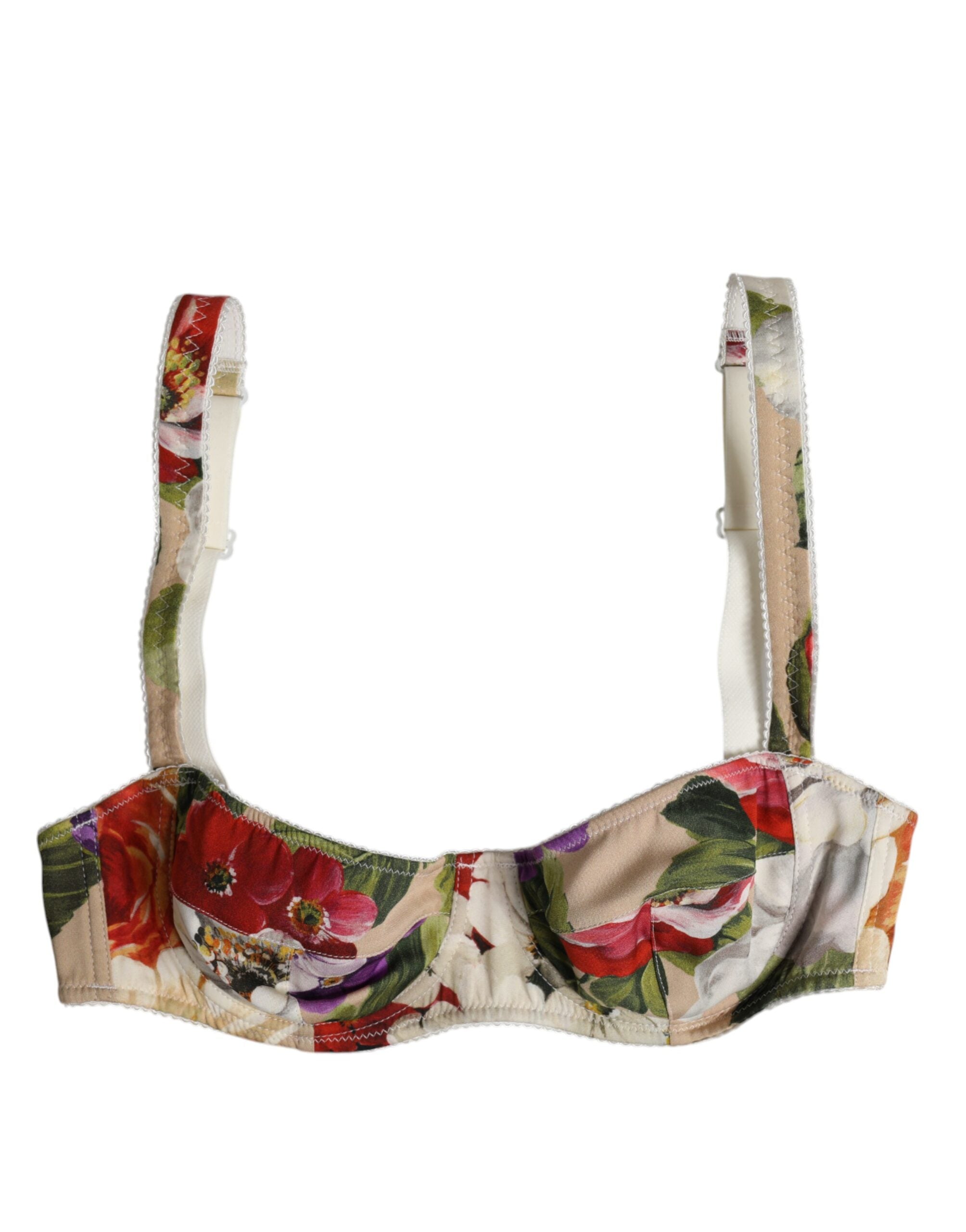 Floral Silk Balconcino Bra — Beige