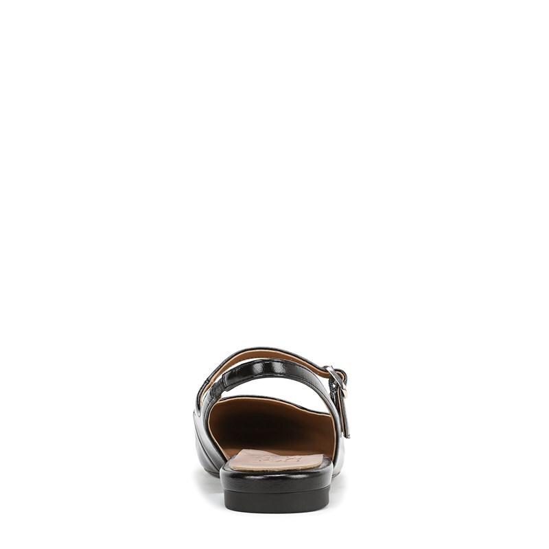 Anikka Mary Jane Slingback Flat Shoes, Black Faux Leather