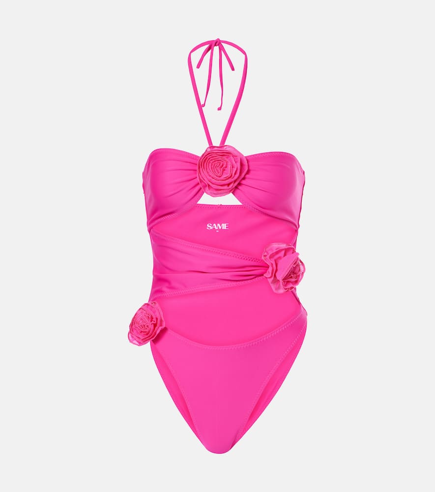 Floral-appliqué cutout swimsuit