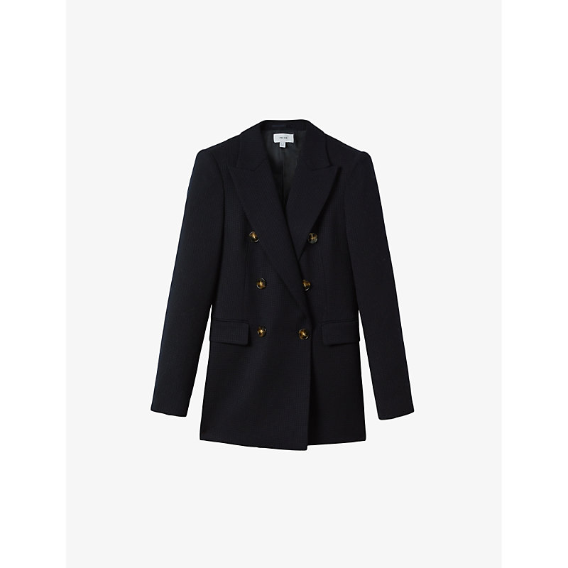 Womens Navy Lana Peak-lapel Double-breasted Wool-blend Blazer 10