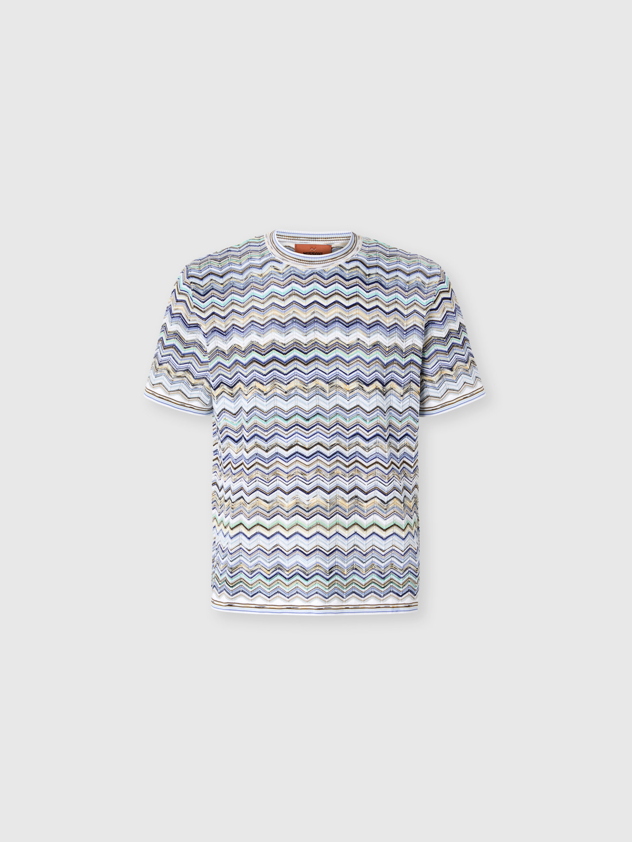 Missoni - Cotton knit T-shirt with chevron pattern, Men, Beige& White