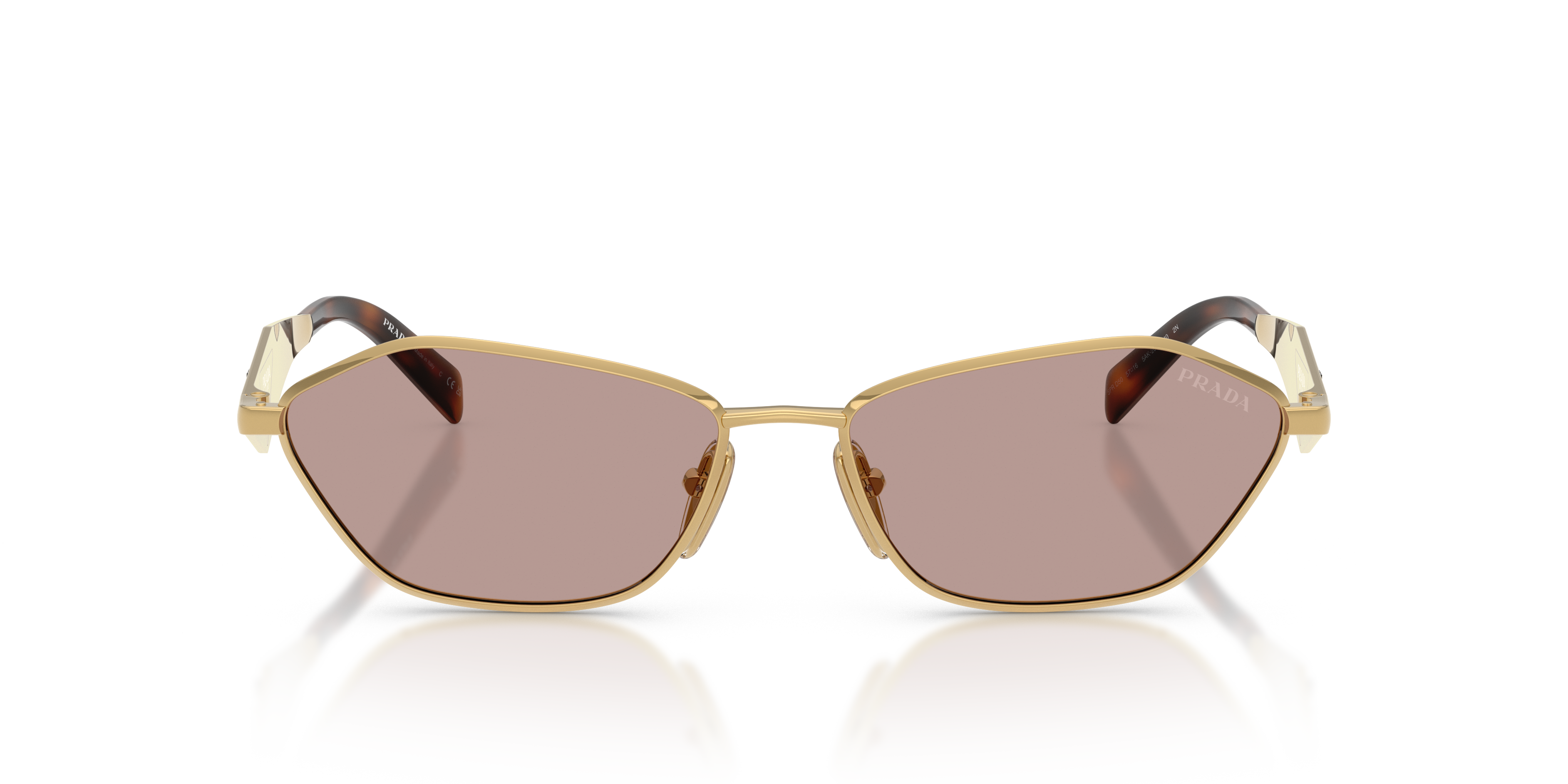 Prada Woman Prada PR D50S 5AK20I Sunglasses Metal Gold Brown Geometric Norma