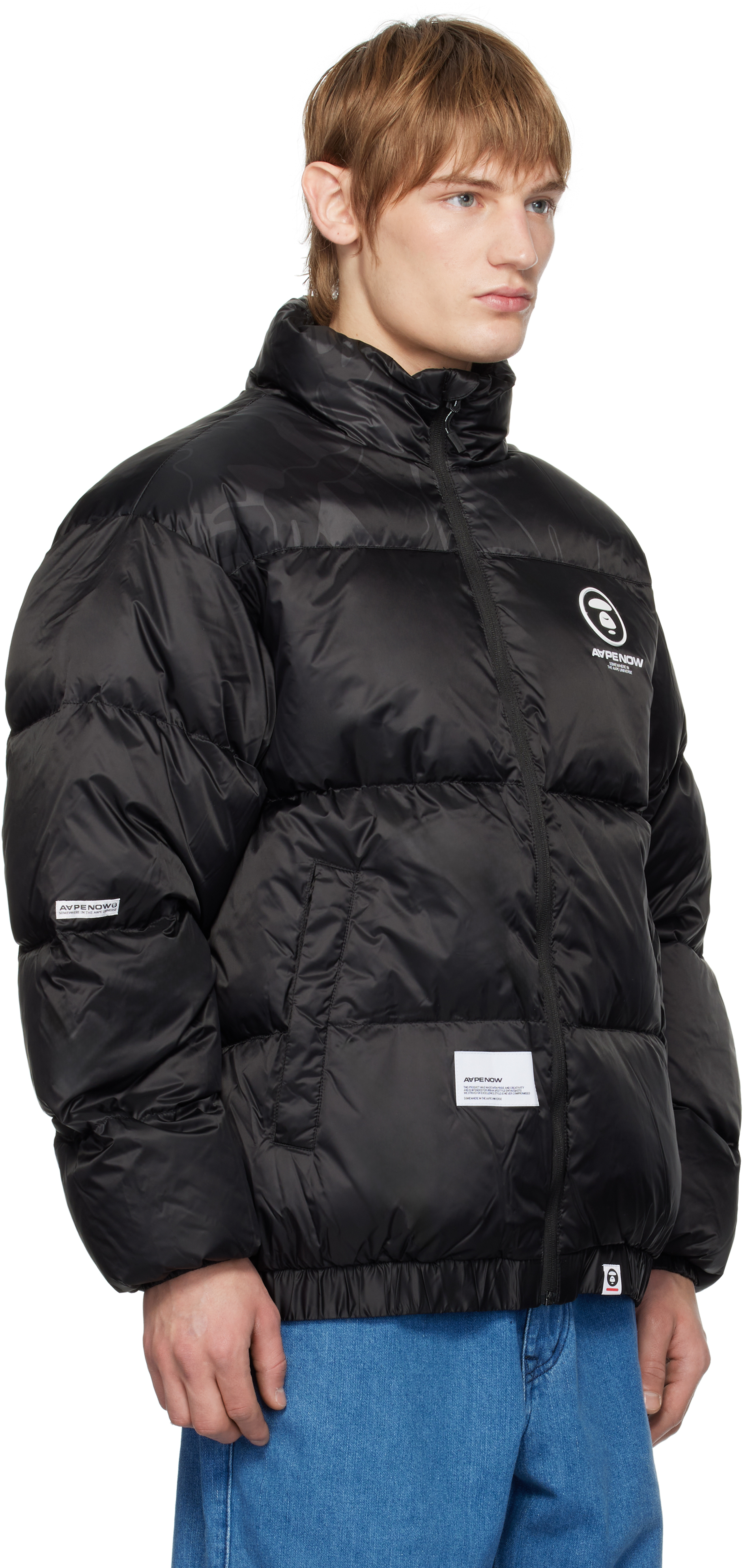 AAPE by A Bathing Ape Black 'AAPE NOW' Moonface Logo Zip-Up Down Jacket