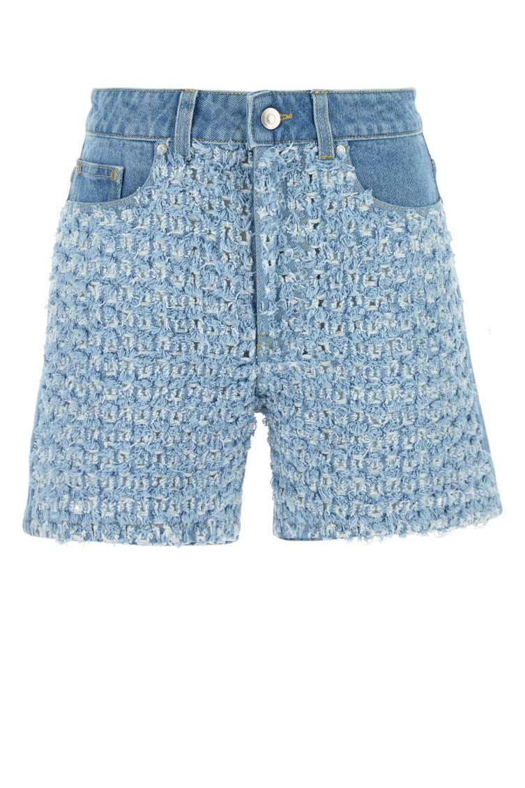 Light Blue Bouclé Denim Shorts