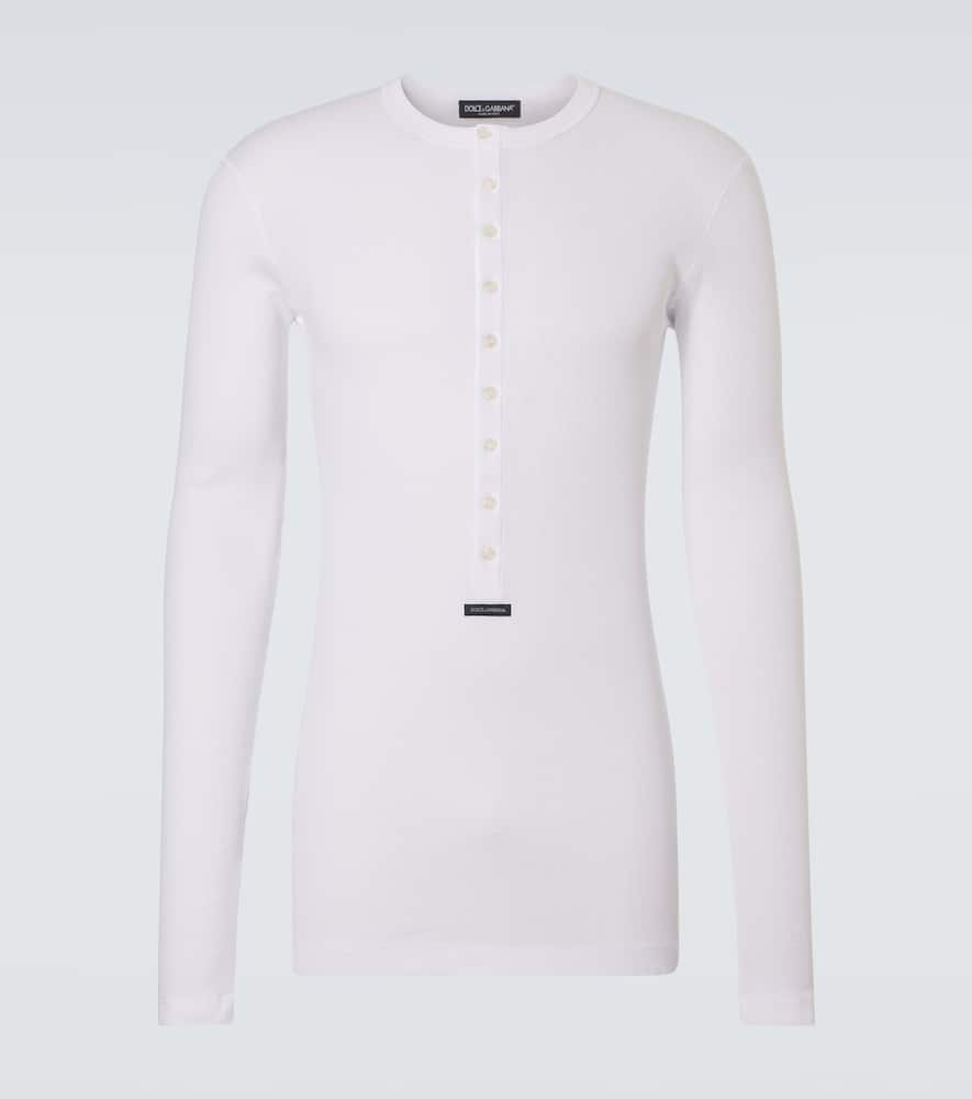 Ribbed-knit cotton Henley shirt
