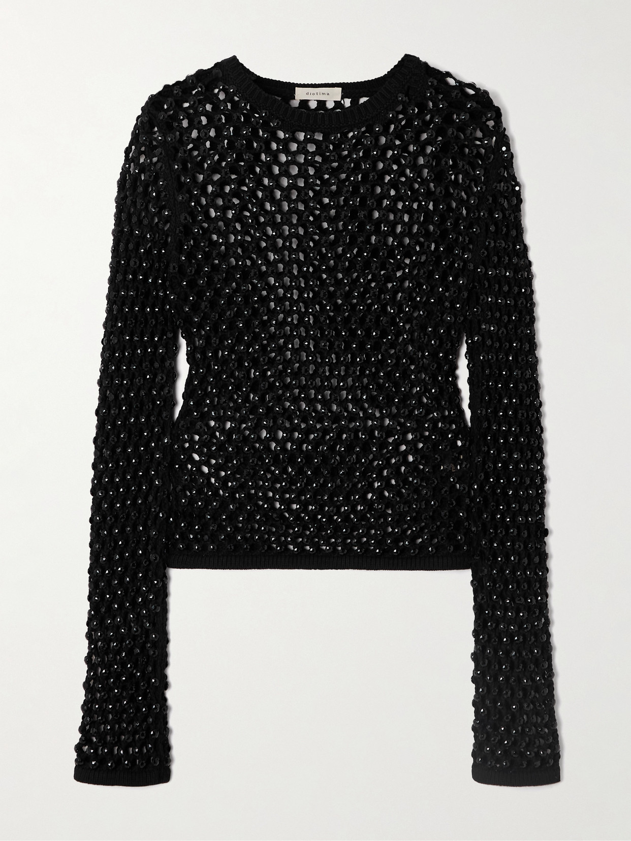Enid Crystal-embellished Crocheted Cotton-blend Top - Black