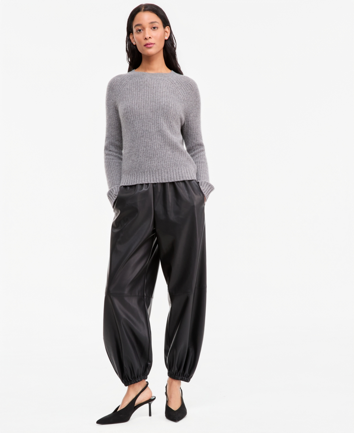 Women's Cashmere Shaker Stitch Crewneck Sweater, Macy's Exclusive - Mid Grey Heather