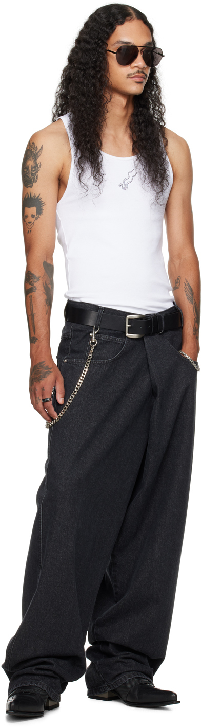 LU'U DAN Black Unisex Pleated Front Jeans