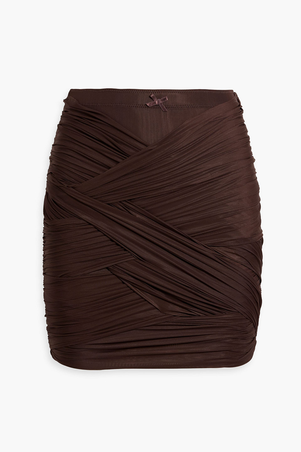 Ruched stretch-jersey mini skirt - Brown - S
