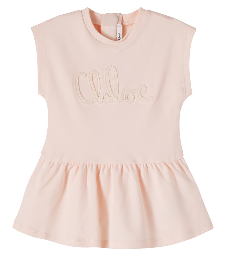 Chloé Kids Logo-embroidered cotton jersey dress