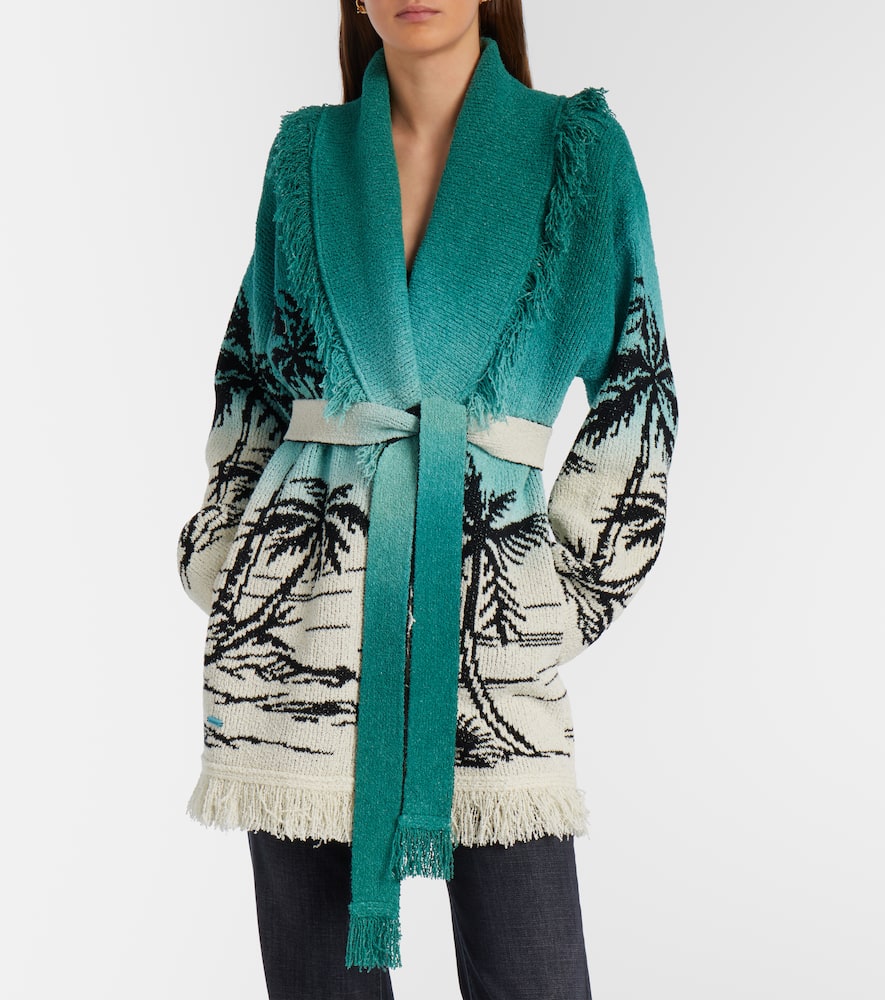 Wave Bloom fringed cotton-blend jacquard cardigan