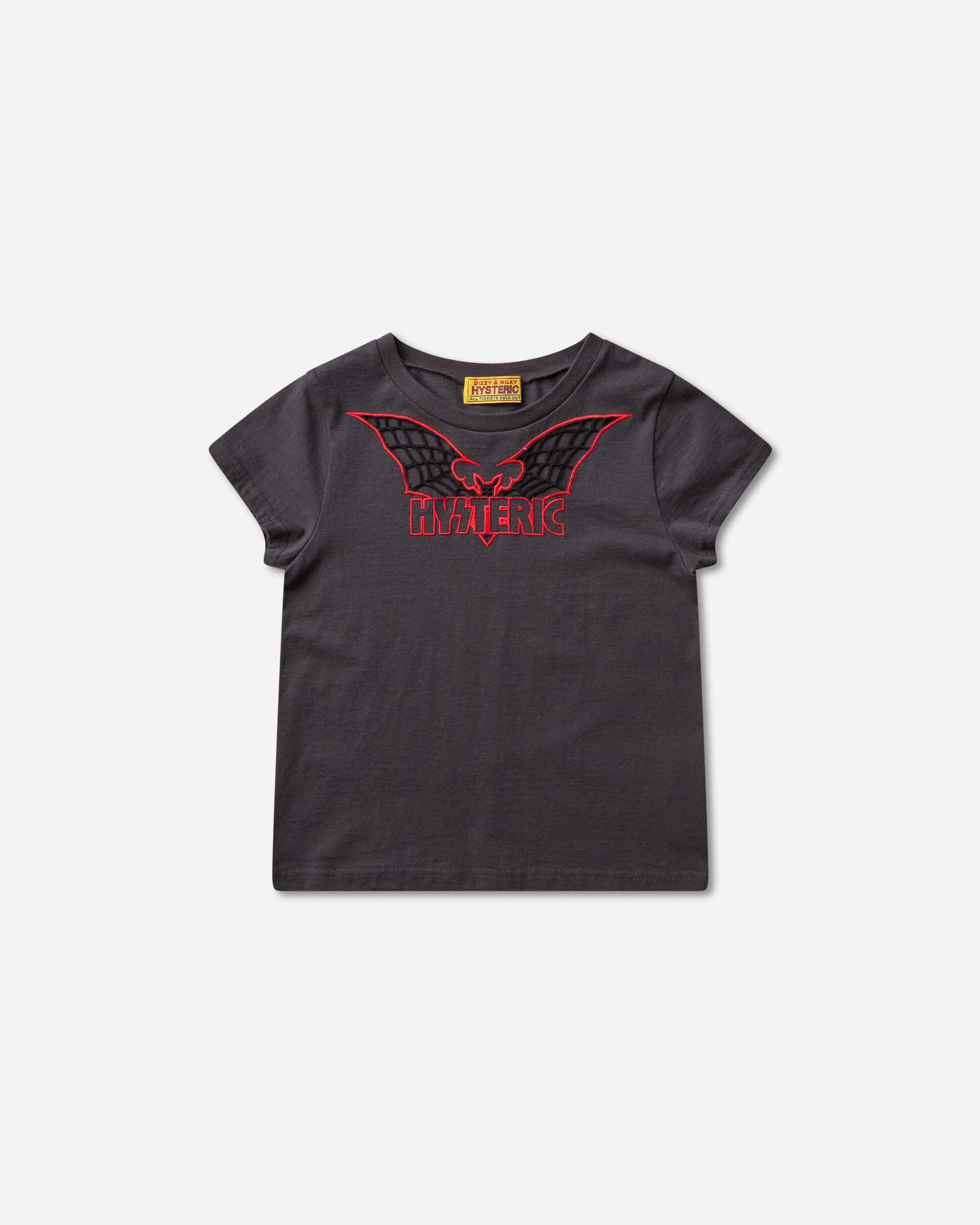 Women s Bat Web Embroidered Baby T-Shirt Black
