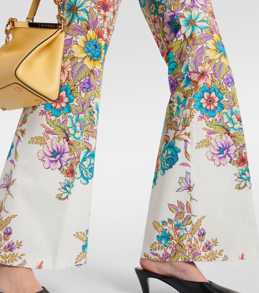 Floral cotton-blend flared pants