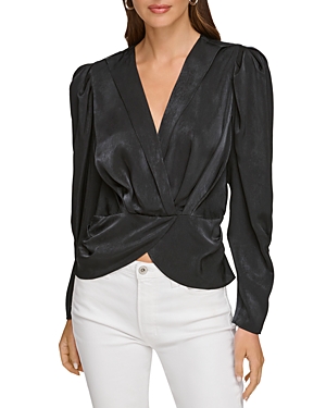 Pleat-detail satin-finish blouse - Black