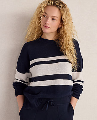Ann Taylor Haven Well Within Cotton Linen Stripe Roll Neck Sweater
