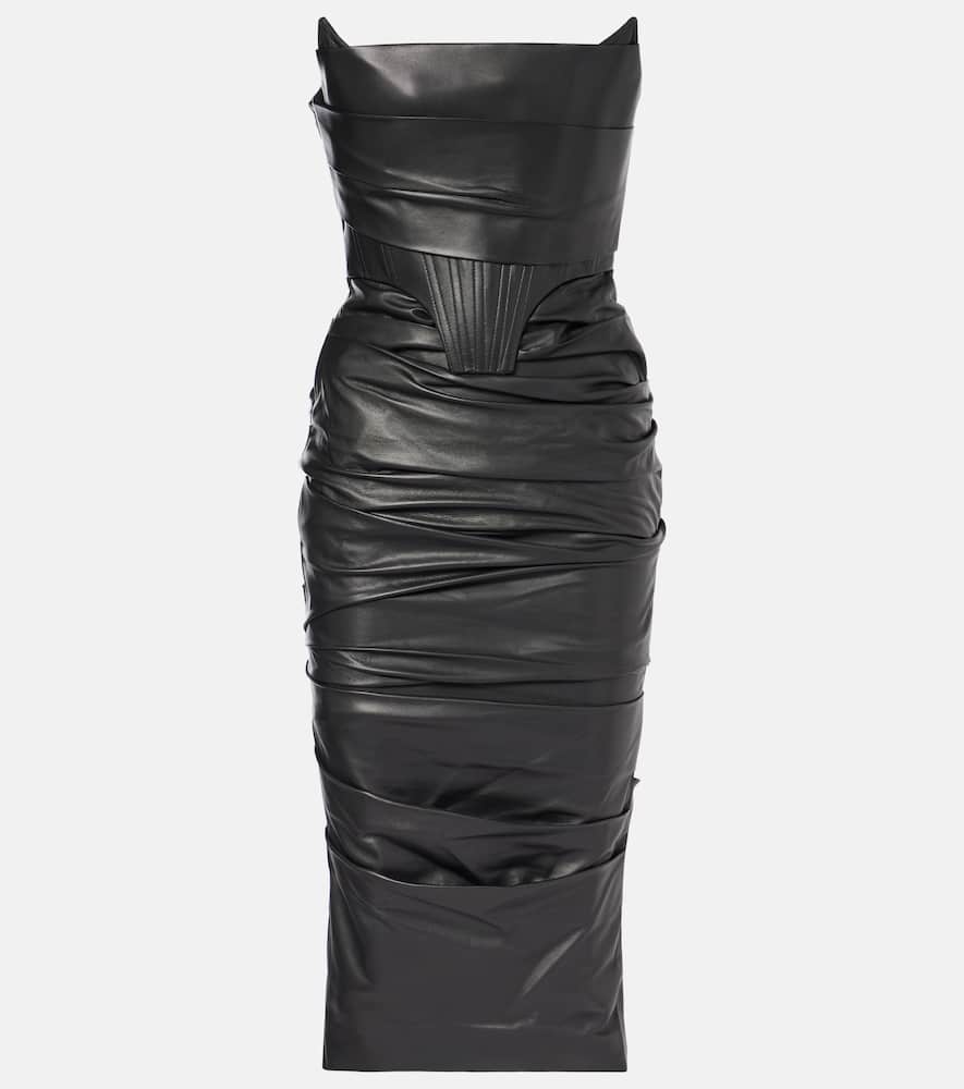 Ruched leather midi dress