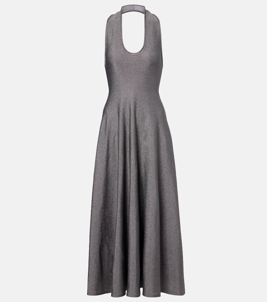 Melina halterneck lamé maxi dress