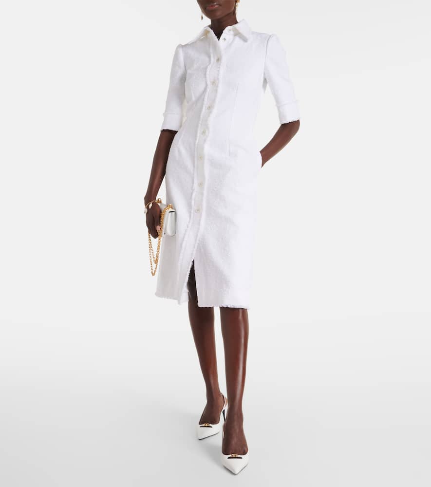 Cotton-blend tweed shirt midi dress