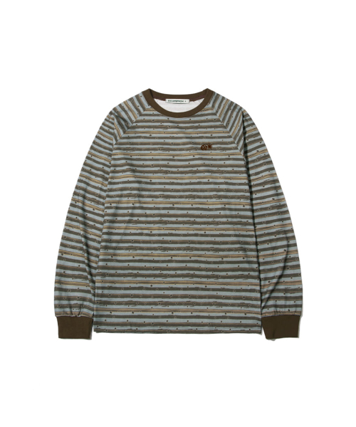 Brush Stripe Star Full Print Long Sleeve Brown